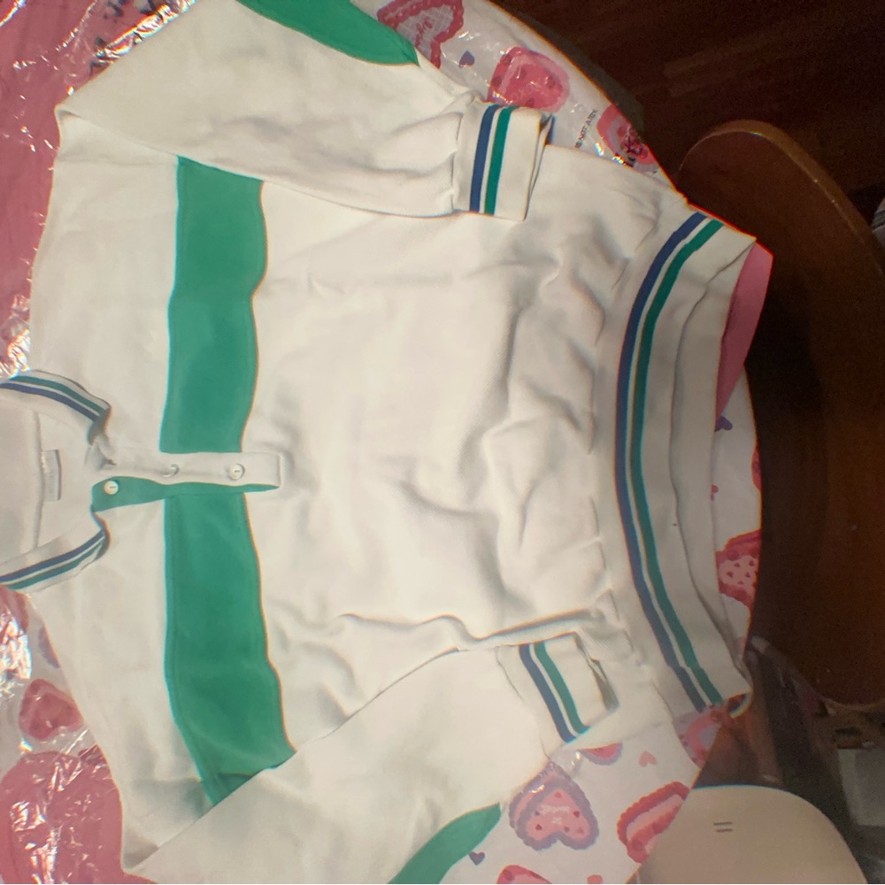 adidas White and Green Casual Button Down Shirt